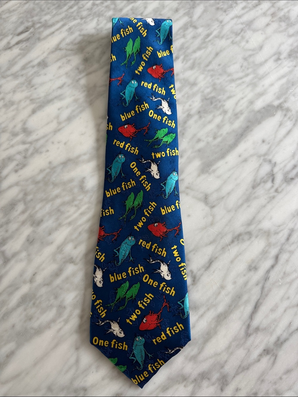 Dr. Seuss blue/multicolor 1 fish, 2 fish…100% silk vintage (1994) tie.